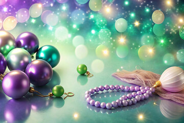 Emerald to lilac with prayer beads balloons and twinkling lights