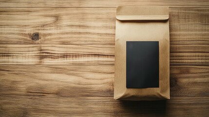 Brown Kraft Paper Coffee Bag Mockup on Wooden Table