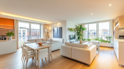 Fototapeta premium Bright Modern Apartment Interior with White Furniture