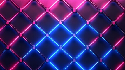 Obraz premium Pink And Blue Neon Grid Pattern On Dark Metallic Background