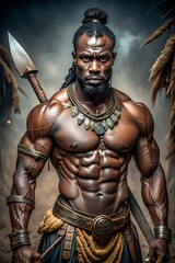 Fototapeta premium Ogun, God of War and Iron, Unleashes Fury in Misty Forest