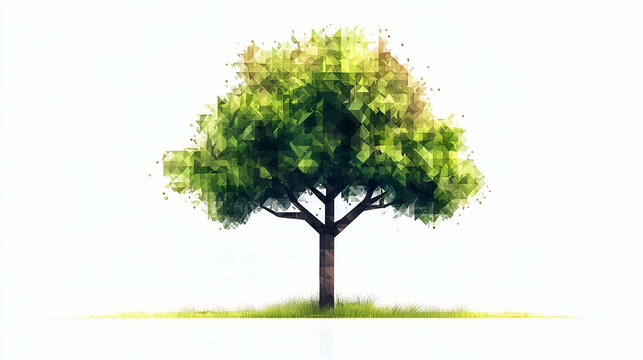 Low poly green tree, geometric nature digital art, abstract summer spring background illustration - Powered by Adobe