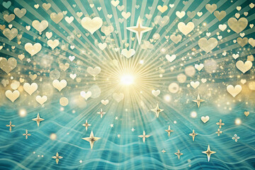 Ivory to ocean blue with hearts crosses and sunbursts dancing