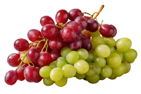 Fresh Cut Mixed Red and Green Grapes Bunch on White Background