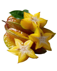 Fototapeta premium Fresh Starfruit Slices and Whole Fruits on Bright Background