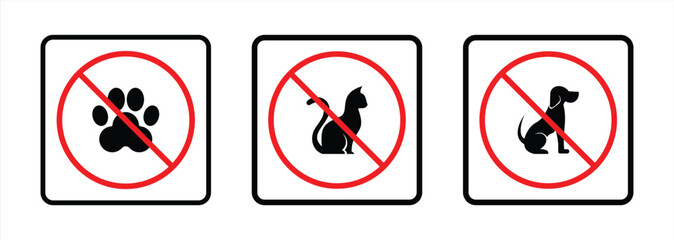 Set of Prohibition Symbols for Pets Including Dogs and Cats