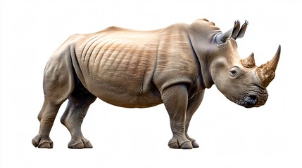 Fototapeta premium Majestic Rhinoceros Isolated on White Background - Professional Wildlife Photography