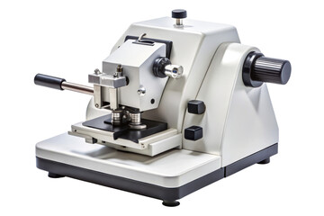 Rotary microtome instrument for laboratory tissue slicing isolated on a transparent background