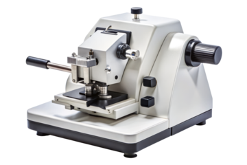 Rotary microtome instrument for laboratory tissue slicing isolated on a transparent background