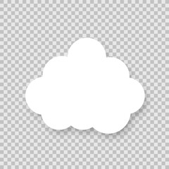 The icon of a white fluffy double cloud with a shadow on a transparent background. Design elements for the weather forecast. Cartoon cloud. Vector EPS 10.