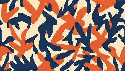Obraz premium Autumn seamless pattern with small leaves in blue and orange
