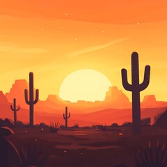 Breathtaking Desert Sunset with Towering Cacti Silhouetted Against an Orange Sky – Stunning Southwestern Scenery with Vibrant Colors, Peaceful Atmosphere, and Iconic Natural Beauty