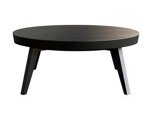 Modern black coffee table with a round top and legs, isolated on Png Format and Transparent Background