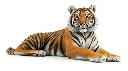 Obraz premium Majestic tiger lying down, isolated on white.