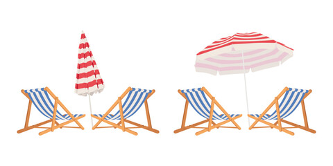 Folding chairs with umbrella. Hand drawn beach set. Garden furniture.	