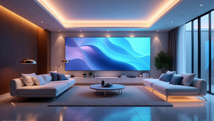 Luxury Modern Living Room with Ambient Lighting and Stylish Furnishings