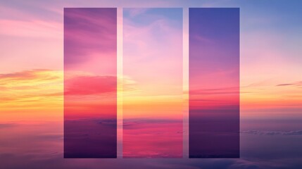 Fototapeta premium Abstract sunset sky divided into three vertical sections.