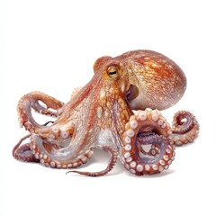 Fototapeta premium Detailed Close up of a Live Octopus on White Background Showing Tentacles and Suckers