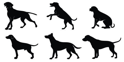 Dog Silhouettes Vector Set – Six Different Dog Poses in Black – Pet and Animal Vector Illustrations for Design