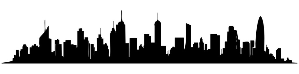 Obraz premium Modern city skyline silhouette design showcasing diverse architecture and buildings at sunset