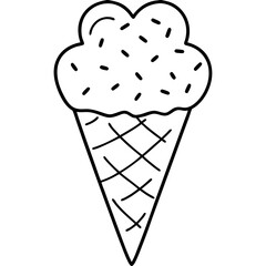 Retro Ice Cream Cone Outline with Scattered Heart Sprinkles