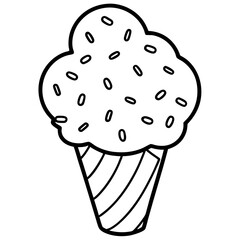 Retro Ice Cream Cone Outline with Scattered Heart Sprinkles