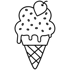 Retro Ice Cream Cone Outline with Scattered Heart Sprinkles