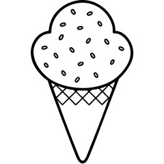 Retro Ice Cream Cone Outline with Scattered Heart Sprinkles