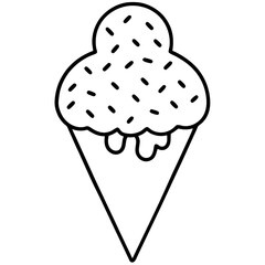 Retro Ice Cream Cone Outline with Scattered Heart Sprinkles