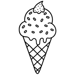 Retro Ice Cream Cone Outline with Scattered Heart Sprinkles