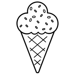 Retro Ice Cream Cone Outline with Scattered Heart Sprinkles