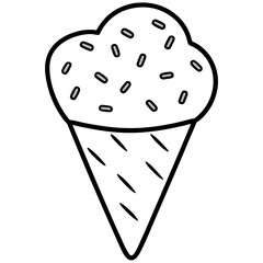 Retro Ice Cream Cone Outline with Scattered Heart Sprinkles