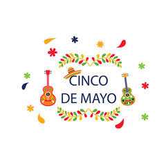 Fototapeta premium Cinco De Mayo May 5, Federal Holiday in Mexico. Fiesta Banner and Poster Design, Flowers, Decorations Cinco de Mayo Design | Vector Greeting Card for Cinco de Mayo, invitation with Curly Calligraphic
