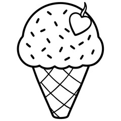 Retro Ice Cream Cone Outline with Scattered Heart Sprinkles