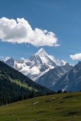 Obraz premium mountains with snow on them and a few trees in the foreground
