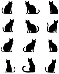 Unique collection of vector cat silhouettes arranged in a grid pattern for creative design use