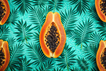 Papaya to turquoise with funky palm silhouettes and tropical patterns