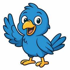 Obraz premium Cheerful cartoon bluebird waving happily, symbolizing joy, communication, and friendly connections — perfect for children's content, apps, or social media themes.