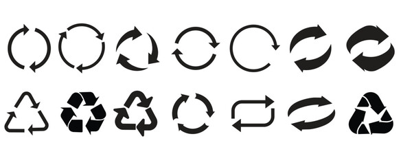 Recycling. Black recycling symbol set isolated on white.