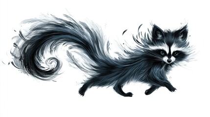 Stylized raccoon with flowing, dark fur.