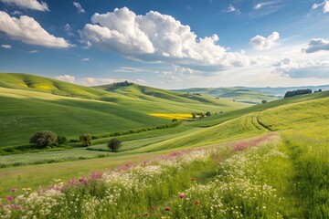Fototapeta premium Green Hills and Blue Sky