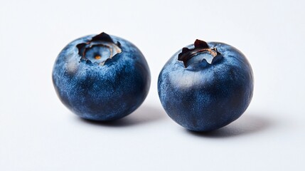 Obraz premium Two Blueberries on White Background - Close-up Fresh Fruit Photography for Commercial Use