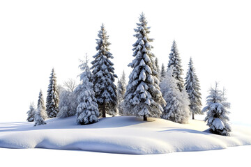 Fototapeta premium Serene Snow-Covered Forest Landscape Isolated on White Background. AI Generative