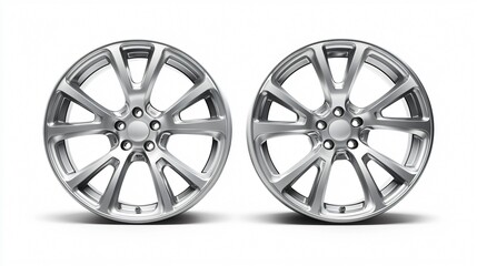 Obraz premium Two Cars with Aluminium Rim Wheels on White Background with Copy Space