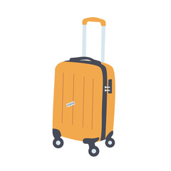Yellow luggage. Sauitcase for touirist vacation. Plastic Travel Bag. Vector illustration on white