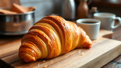 Golden-Brown Croissant A Close-Up View of Buttery Perfection