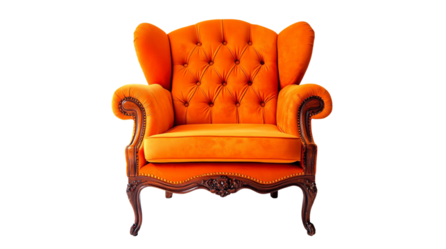 Bright Orange Vintage Chair with Clean Lines Isolated