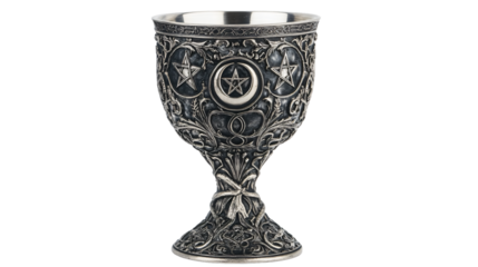 Elegant Silver Goblet Engraved with Moon Phases and Celestial Symbols
