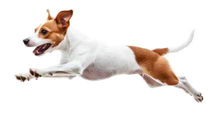 Energetic Jack Russell Terrier Jumping in Air on White Background
