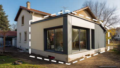 Projet de construction d'une extension avec agrandissement d'une maison ancienne existante